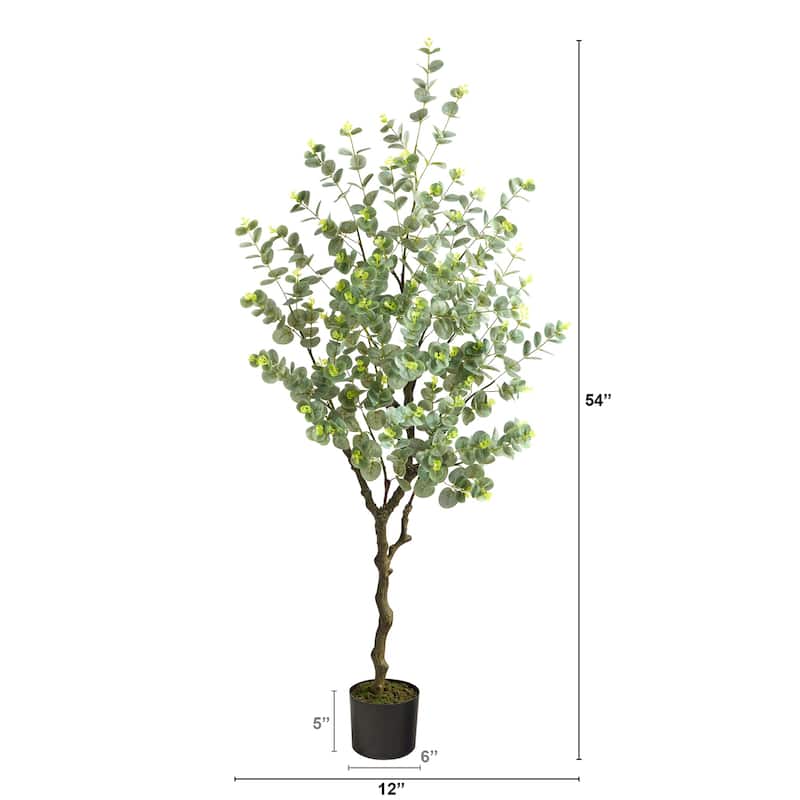 Eucalyptus Artificial Tree 4.5Ft - Realistic Green Indoor Plant Decor - 51-60 Inches