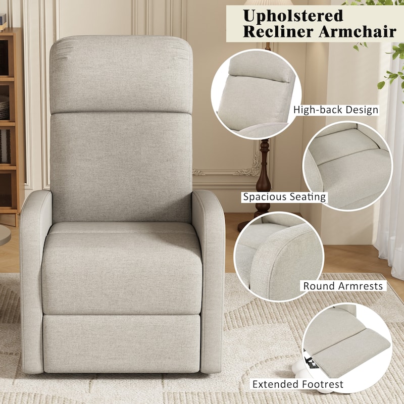 Modern Lounge Chaise Chair, Home Theater Manual Recliner Chair, Accent Chair with Three Adjustable Angles