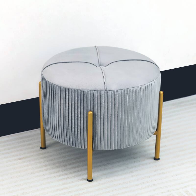 Adeco Round Ottoman 16.5" Foot Rest Stool with Metal Legs - Light-Grey