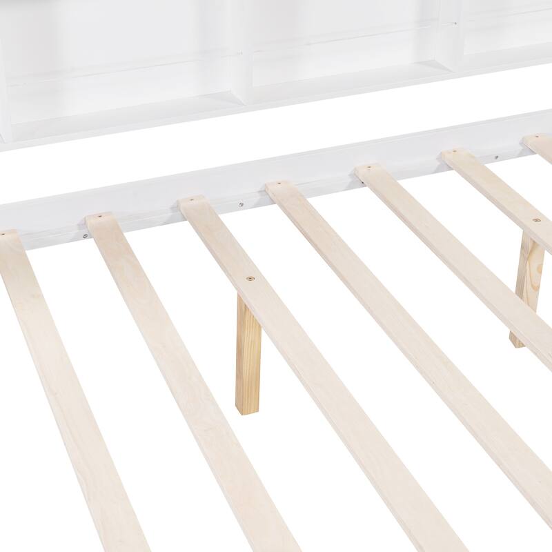 Full Pine House Bed with Trundle & Storage Shelf