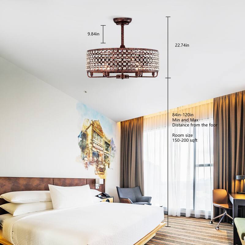 Modern Crystal Ceiling Fan Light with Crystal Shade and 6 Speed Settings, Reversible Motor for Bedroom and Living Room