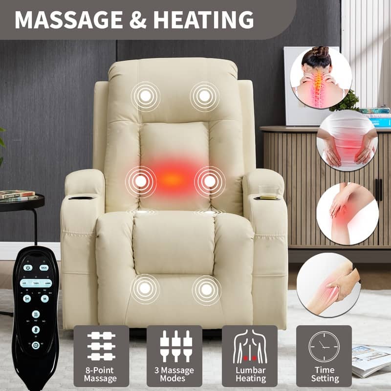 PU Infinite Position Power Lift Recliner with Massage, Heat & USB Charging - 350 LB Capacity