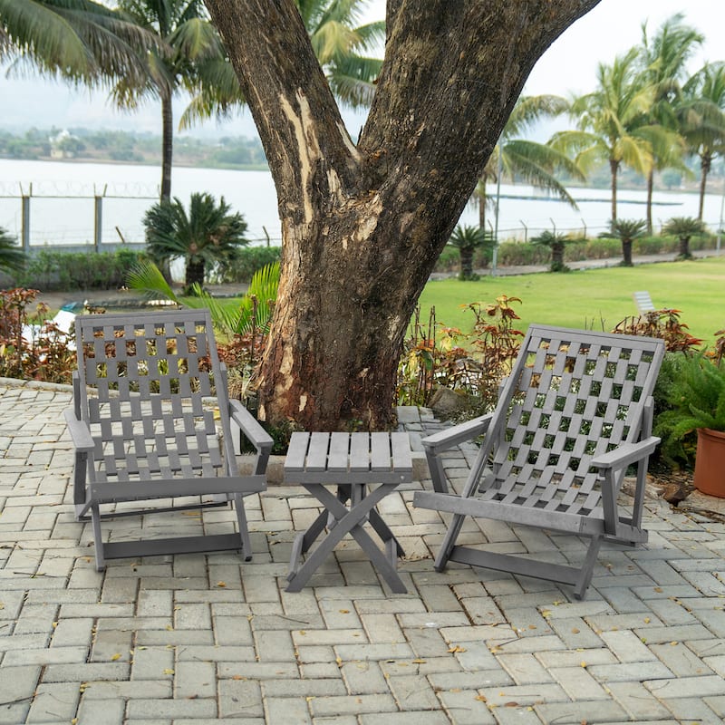 Aspen Fully Assembled All-Weather Outdoor Folding Lounge Chair and Table Set - 3-piece - Gray