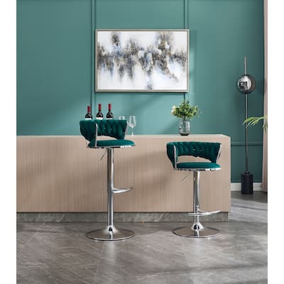 Set of 2 Bar Stools,with Chrome Footrest and Base Swivel Height Adjustable