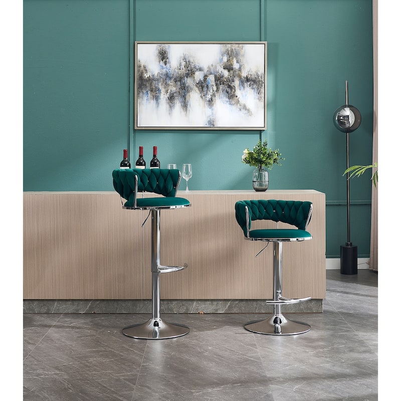 Set of 2 Velvet Bar Stools with Chrome Base and Comfortable Cushioned Seat for Home or Office