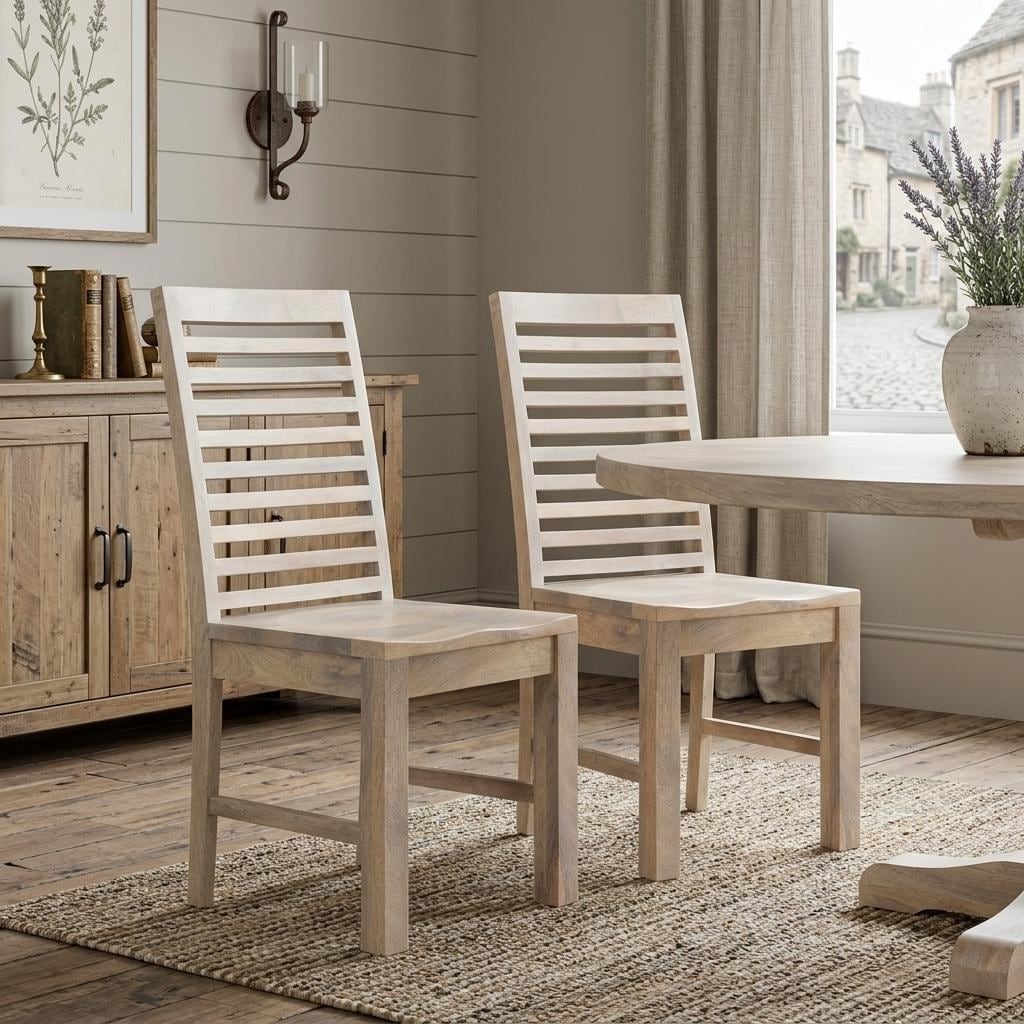 HomeRoots Set of Two White Wood Ladder Back Dining Side Chairs - 17.50 in. x 39.50 in. x 17.50 in.