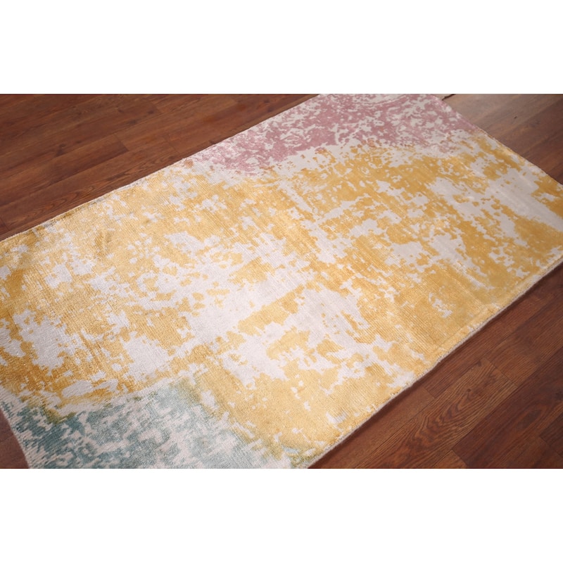 Colorful Abstract Indian Foyer Rug Handmade Wool Carpet - 2'7"x 4'5"