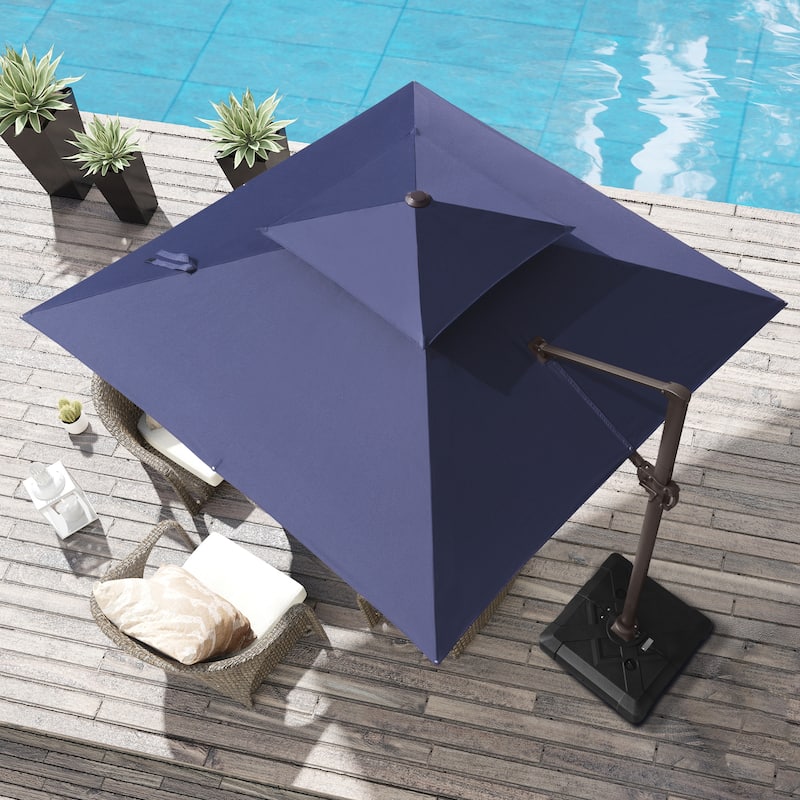Deluxe 10' x 10' Outdoor Square Double Top Cantilever Umbrella, Base Not Included