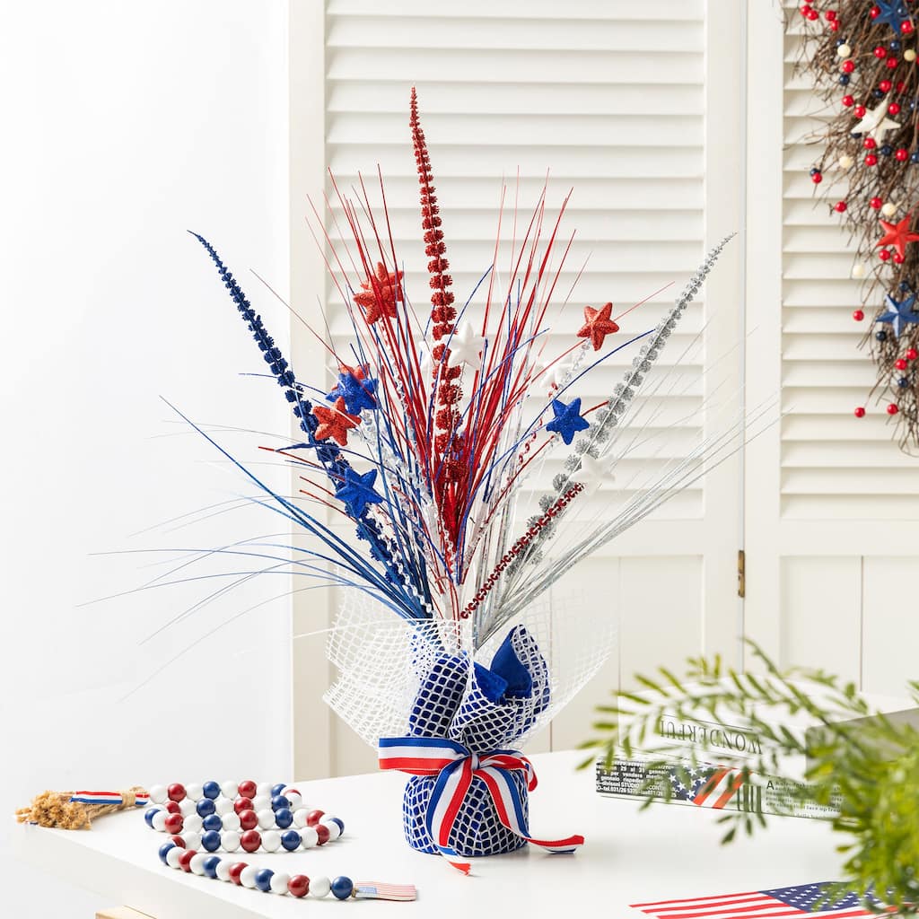 Glitzhome 21"H Patriotic/ Americana Stars and Heather Table Tree