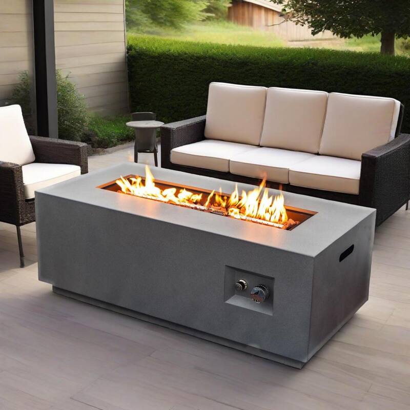 GDFStudio - Mason Combo Outdoor Rectangular Propane Fire Table with Wind Guard and External Tank Holder