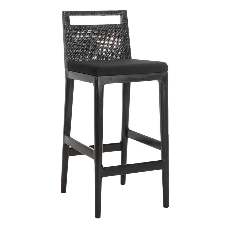 SAFAVIEH Cune 28.8 Inch Woven Dining Darin Black/ Black Cushion Bar Stool - 15.8" x 20.5" x 38.8" - 16Wx21Dx39H