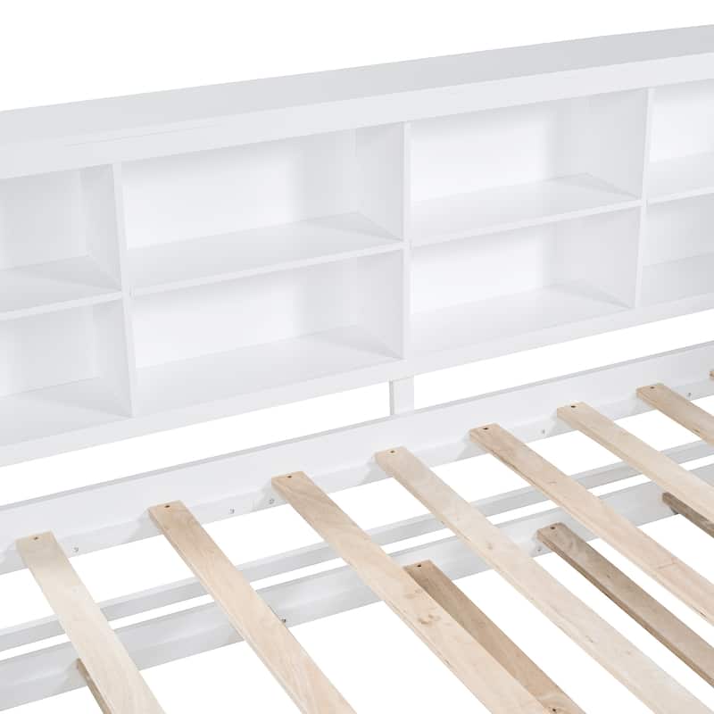 Wooden White Twin Size Daybed with Trundle Bed & Storage Shelf
