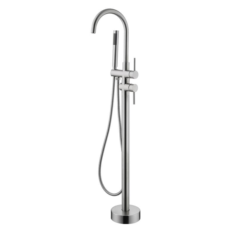 Floor Mounted Tub Faucet High Flow Freestanding Tub Filler Faucet with Handheld Shower Head and Swivel Spout - Brushed Nickel