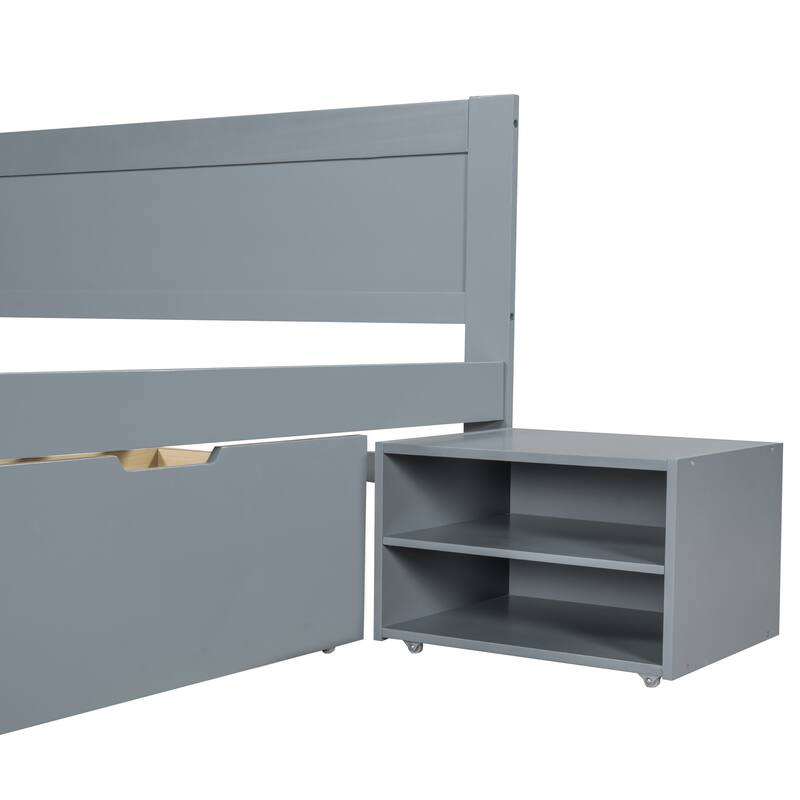 Gray Full Size Modern Style Platform Bed with Drawer and Two Double-layer Storage Shelves for Bedroom