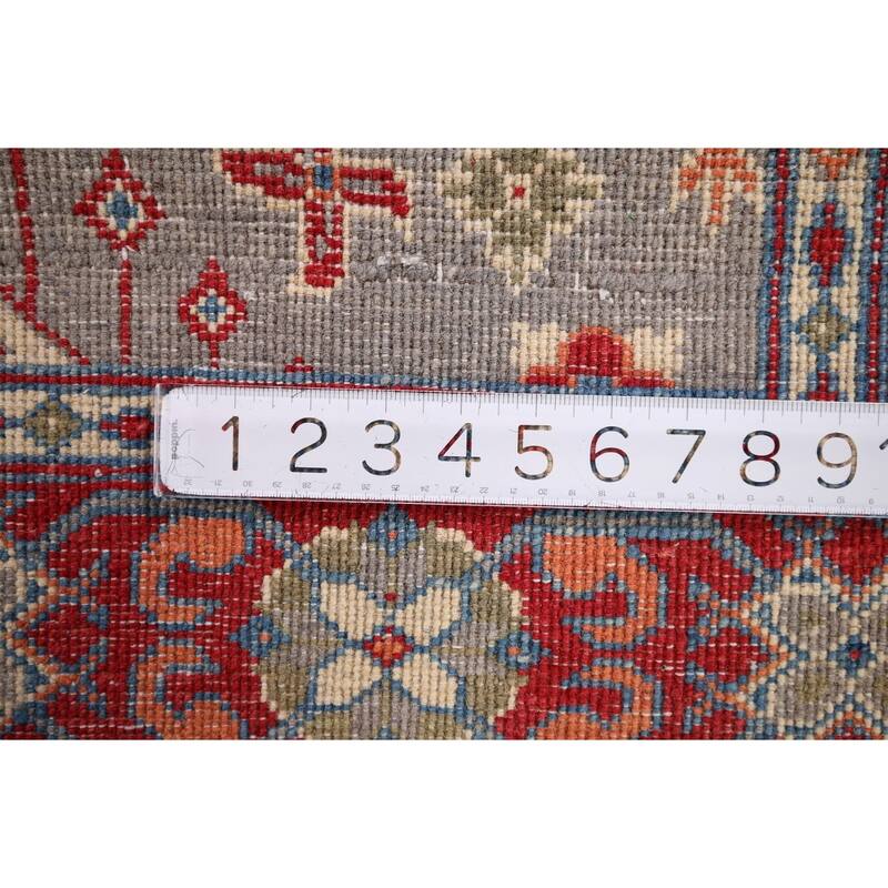 Gray Geometric Kazak Foyer Rug Hand-Knotted Hallway Wool Carpet - 3'3" x 4'4"