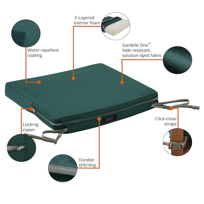 Classic Accessories Ravenna Water-Resistant Patio Chair Seat Cushion, 18 x 18 x 2 Inch