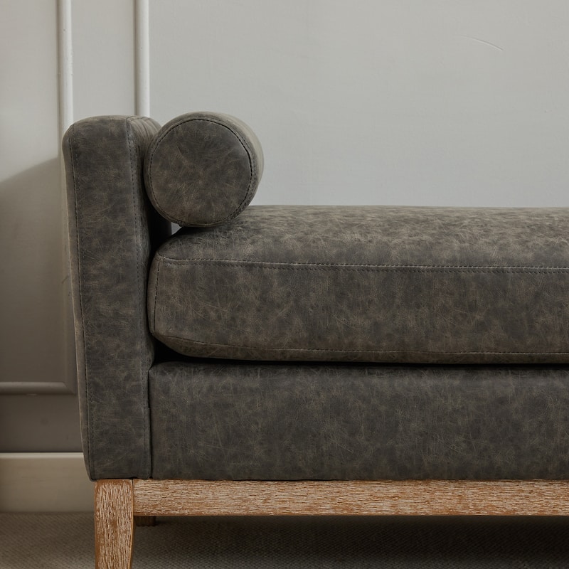 66.34"W Upholstered Bench, End of Bed Bench Ottoman with Wood Legs & 2 Bolster Pillows for Bedroom, Entryway