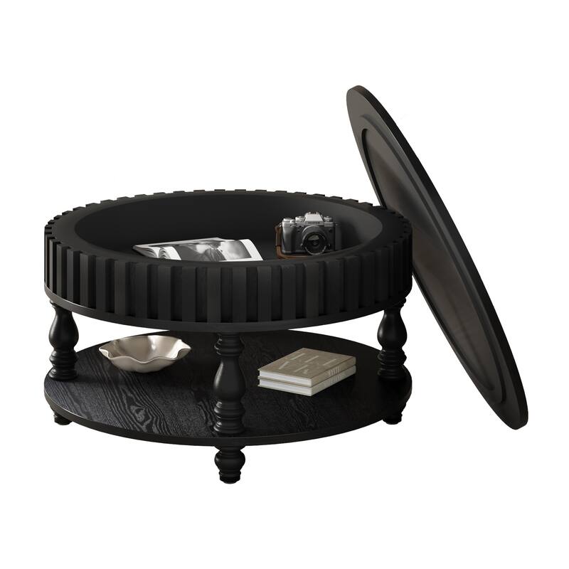 Roomfitters Fluted Coffee Table with Storage, Flip Top Center Table with Solid Wood Legs for Living Room