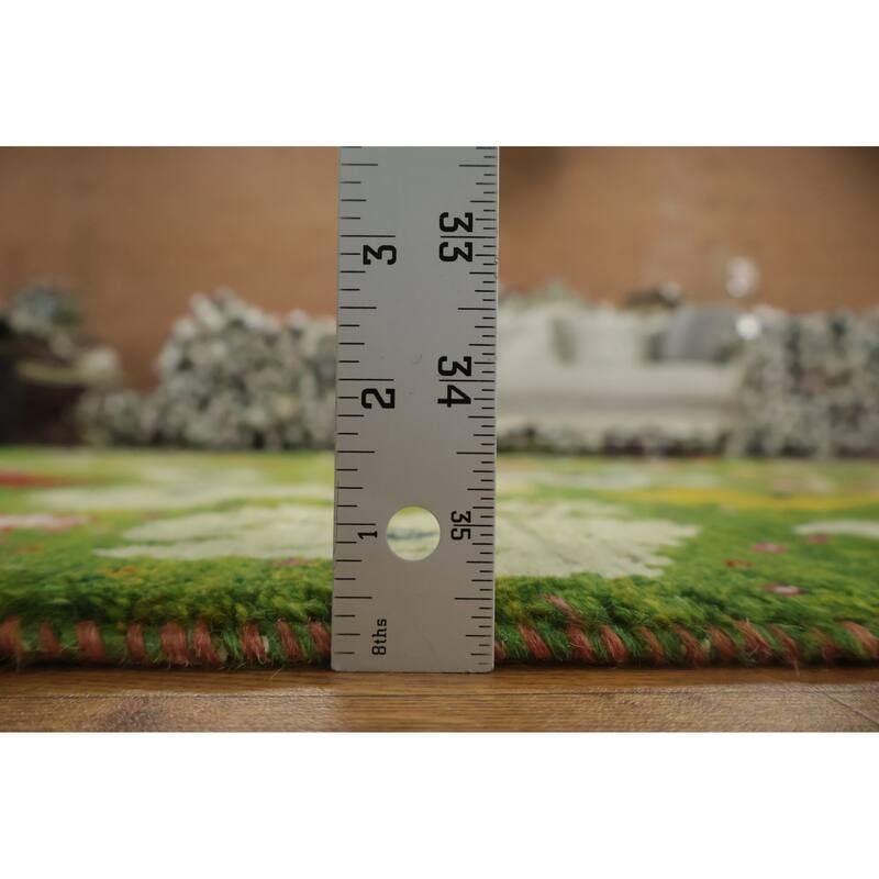 Hand Knotted Oriental 100% Wool Carpet Modern All-Over Green Gabbeh Area Rug - 11' 4'' X 7' 0''