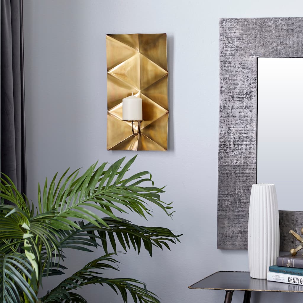 Gold Stainless Steel Metal Pillar Geometric Wall Sconce with Hammered Design