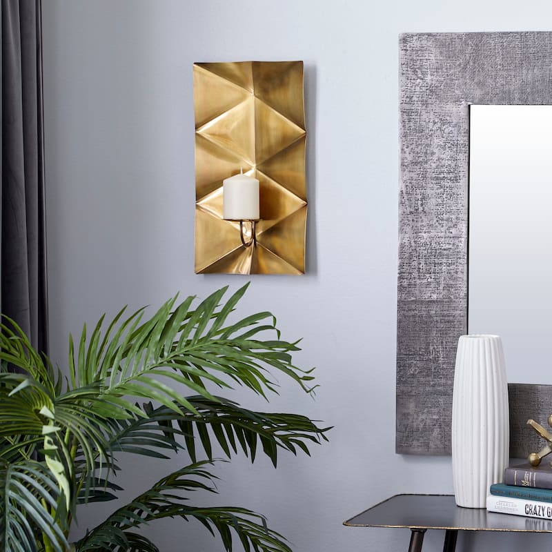 Stainless Steel Metal Geometric Pillar Wall Sconce with Hammered Design - Gold - Roche River Decor - 6"W x 10"L x 18"H