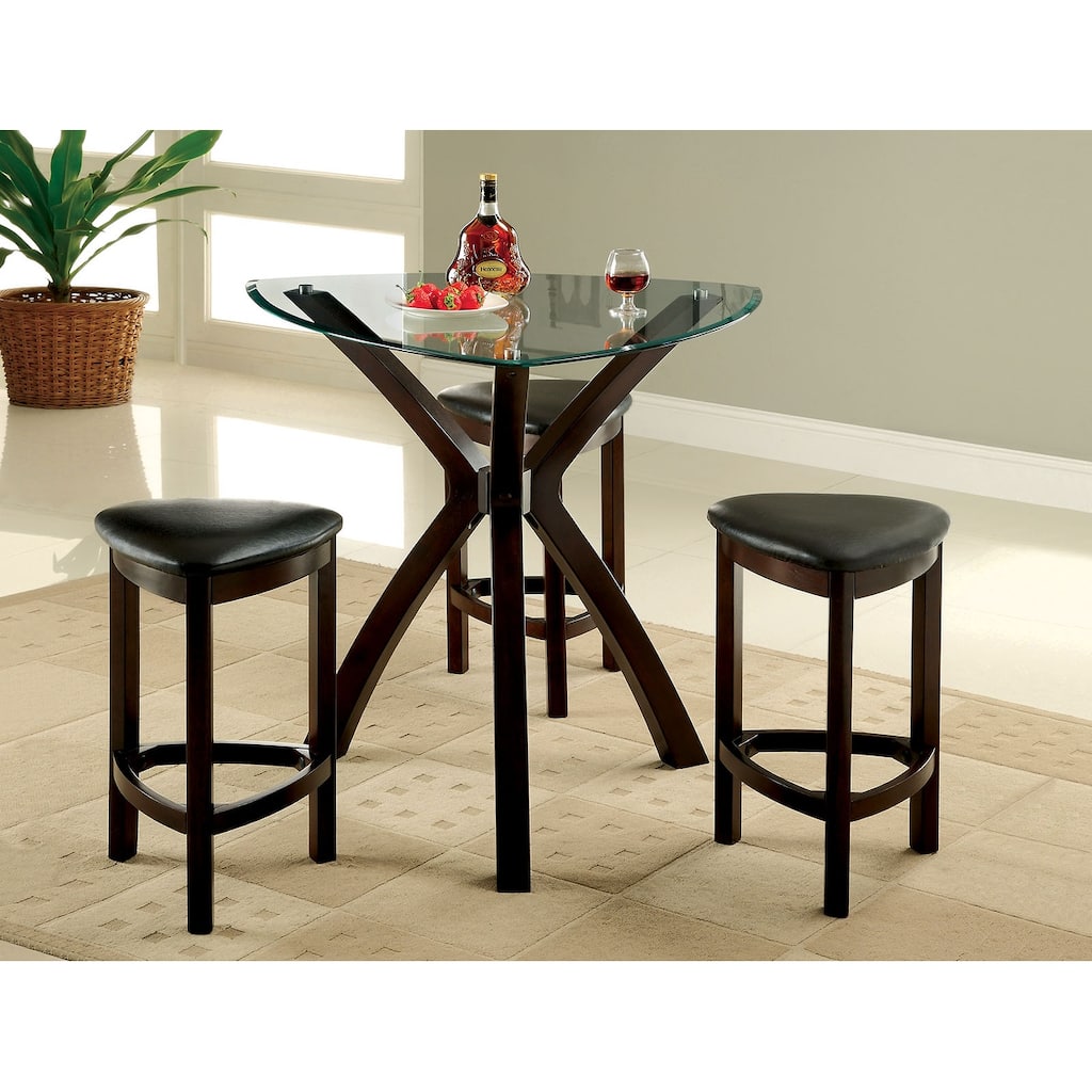 4 Piece Glass Top Counter Height Table Set in Espresso