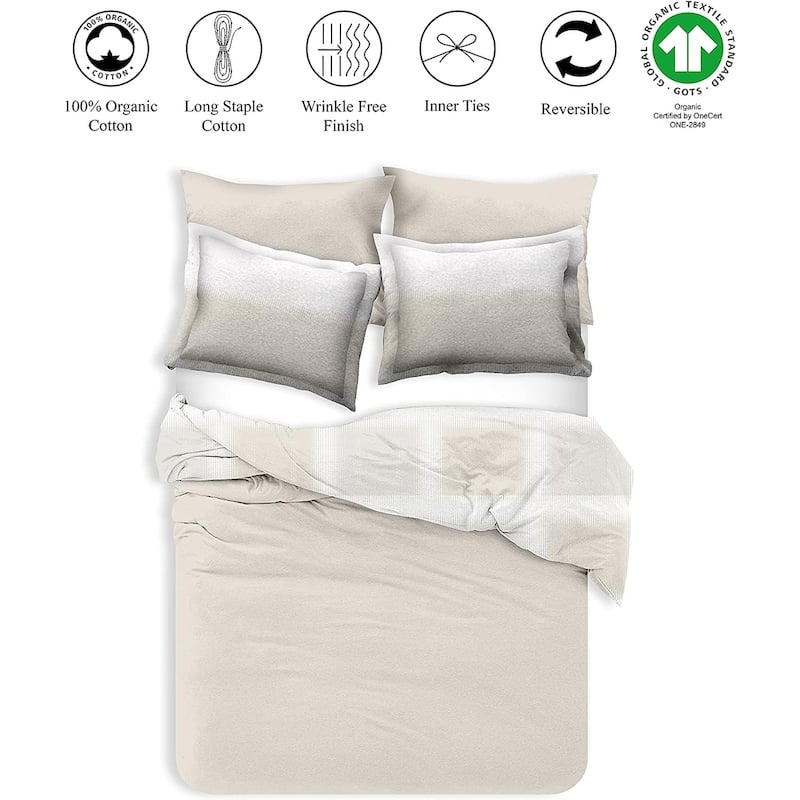 Delara GOTS Certified 100% Organic Cotton Check Reversible Print Duvet Cover and Sham Set of 2