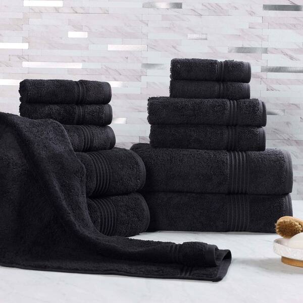 Superior Heritage Egyptian Cotton Absorbent 12-Piece Towel Set - Black