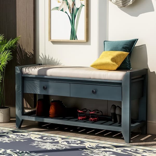 slide 2 of 8, Shoe Bench, Entryway Bench with Storage Shoe Storage Bench with Cushion Seating Entryway Bench Antique Navy
