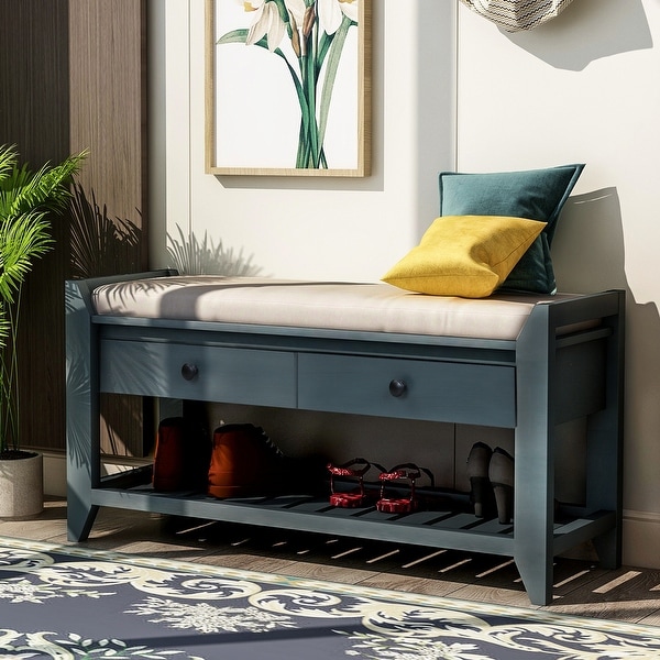 Shoe rack outlet with seating