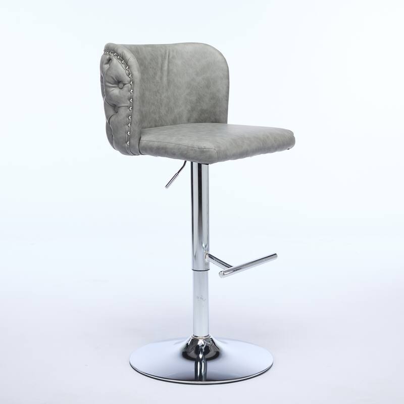 Adjustable Swivel Bar Stools with Chrome Base, PU Upholstered Seat and Back, Set of 2 for Kitchen or Home Pub