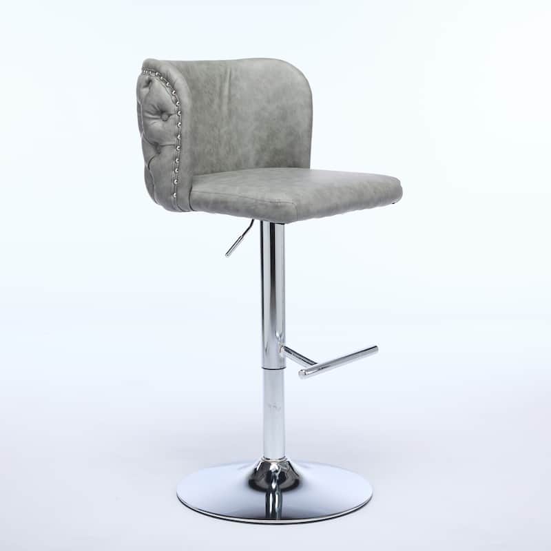 Velvet Upholstered Bar Stools Set of 2, Swivel Bar Stools with Adjusatble Height, Kitchen Island Chairs with Tufted Back