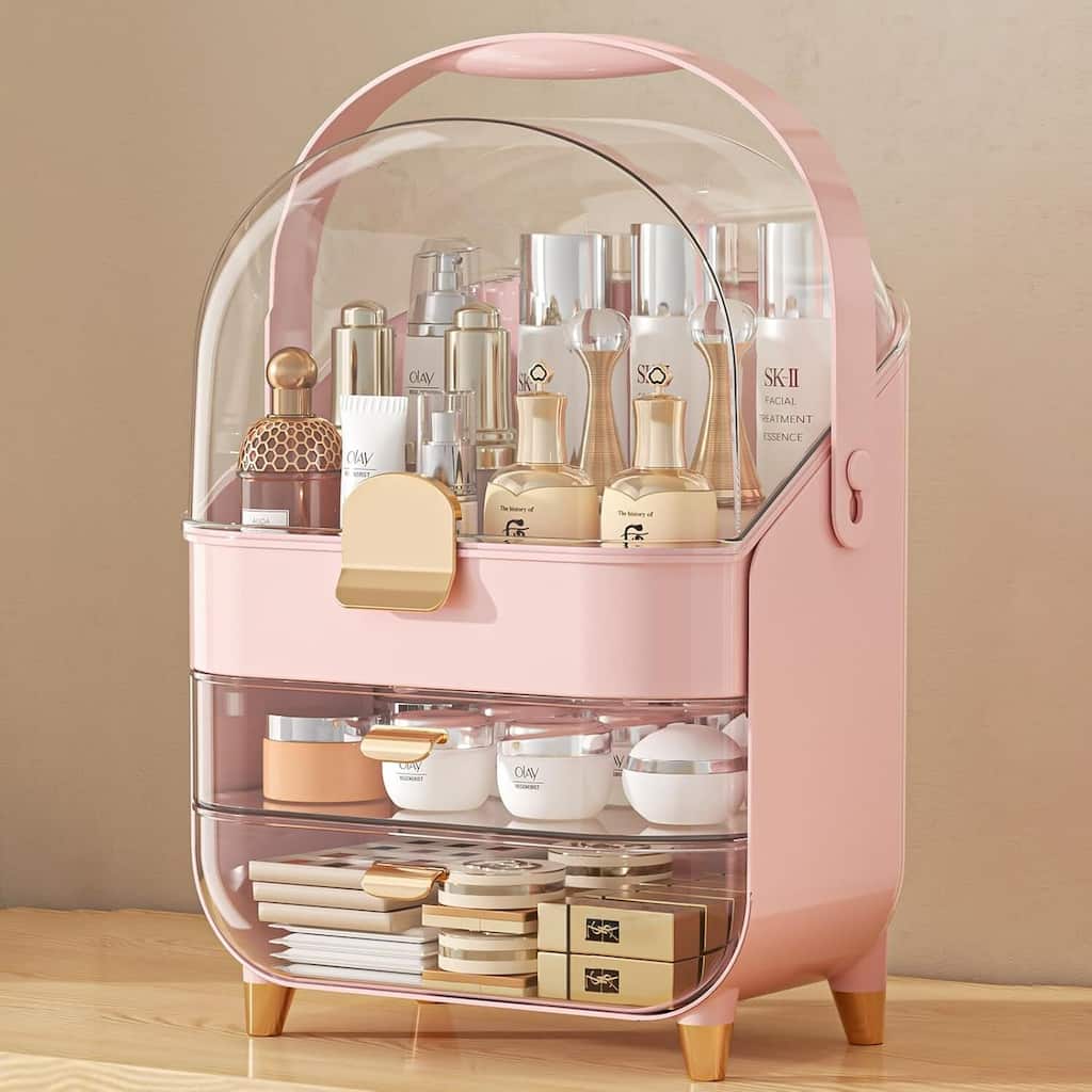 Makeup Skincare Holder Bathroom Counter Storage Box Cosmetic Display Cases - 11.7"D x 11.7"W x 15.6"H