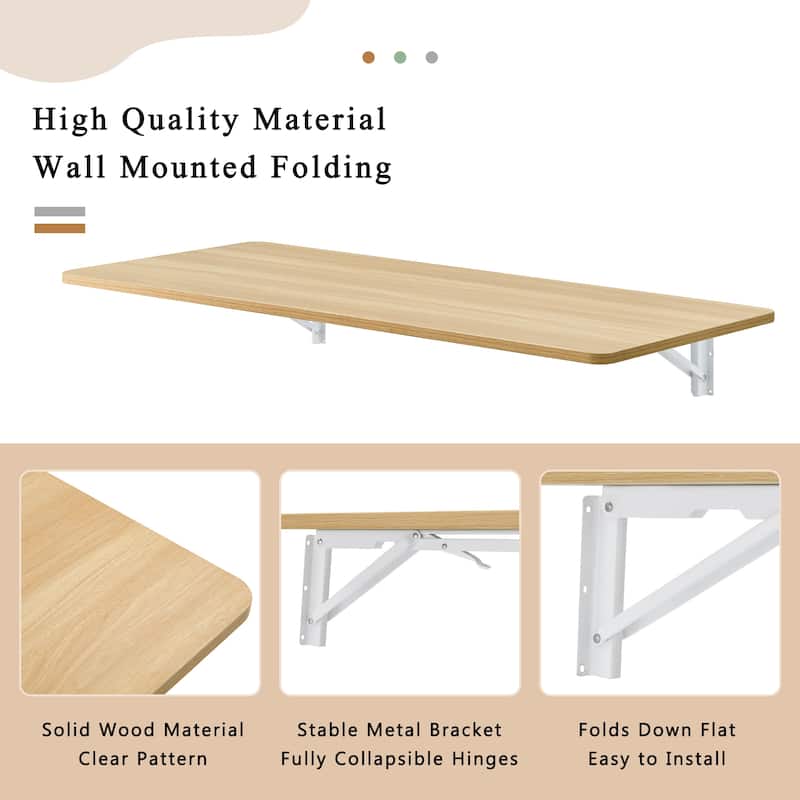Versatile Folding Side Table Wall Mounted Magazine Holder Workbench Fold Down Desk with Smooth Rounded Corners and Wood Grain