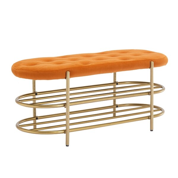 Modern Velvet Storage Bench Comfy Padded Seat Ottoman with Double