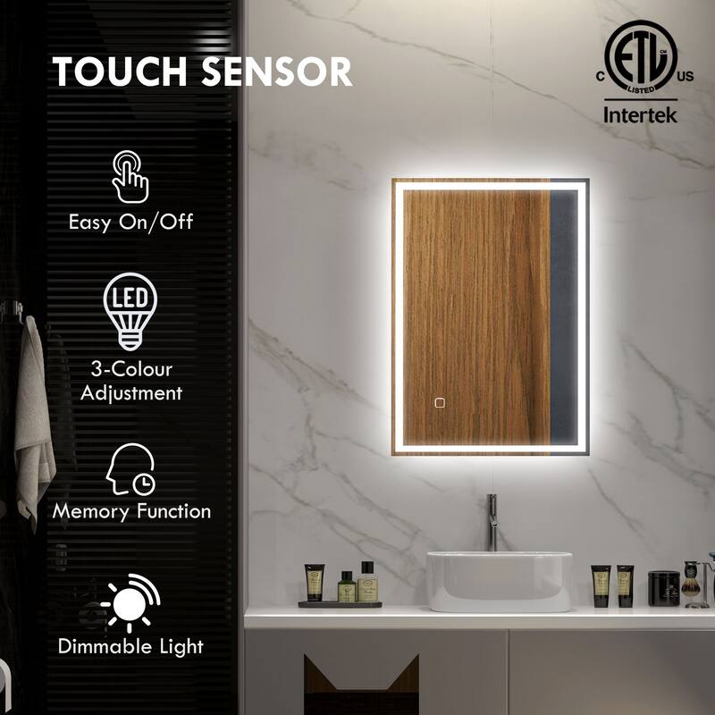 Silver LED Bathroom Wall Mirror with Touch Switch and Outline Lighting - 31.5" L x 23.5" W x 1.5" D