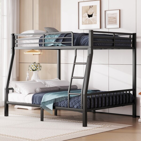 Full Twin XL Over Queen Metal Bunk Bed with Ladder Full Length Guardrail Bed Bath Beyond 40542056