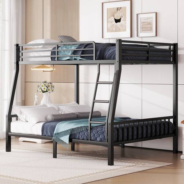 slide 2 of 11, Full XL over Queen Size Metal Bunk Bed with Ladder & Support Full XL over Queen - Black