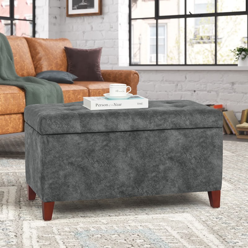 Adeco Rectangular Storage Ottoman Faux Leather Bench Lift-top Footrest