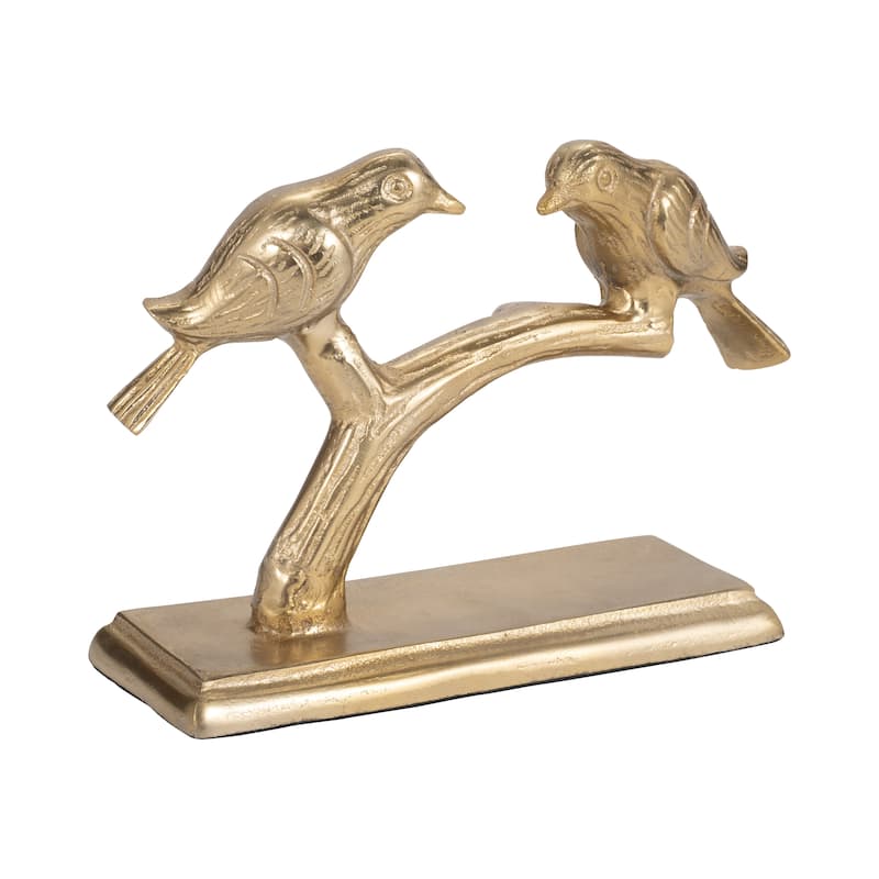 Decorative Metal Charming Birds Figurine - 10", Gold & Metallic - 9.5"