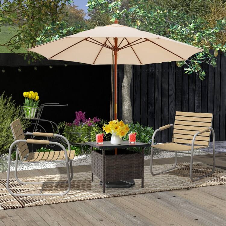 Patio Square Wicker Side Table with Umbrella Hole for Yard Garden Poolside - 22"x 22"x 18.5”(L x W x H)