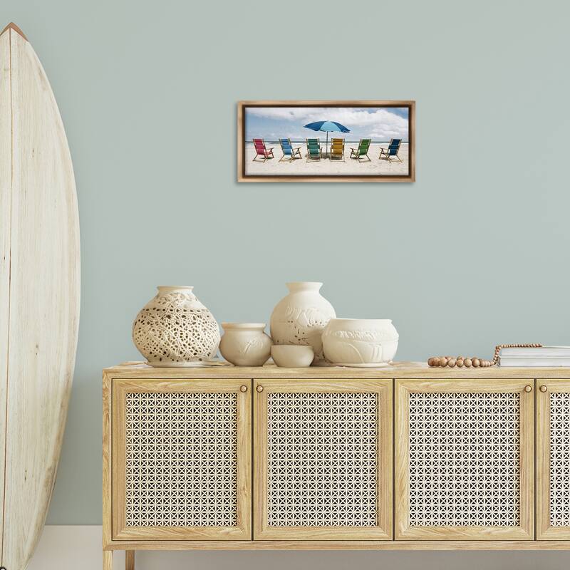 Stupell Colorful Beach Chairs Framed Floater Canvas Wall Art Design By Natalie Carpentieri