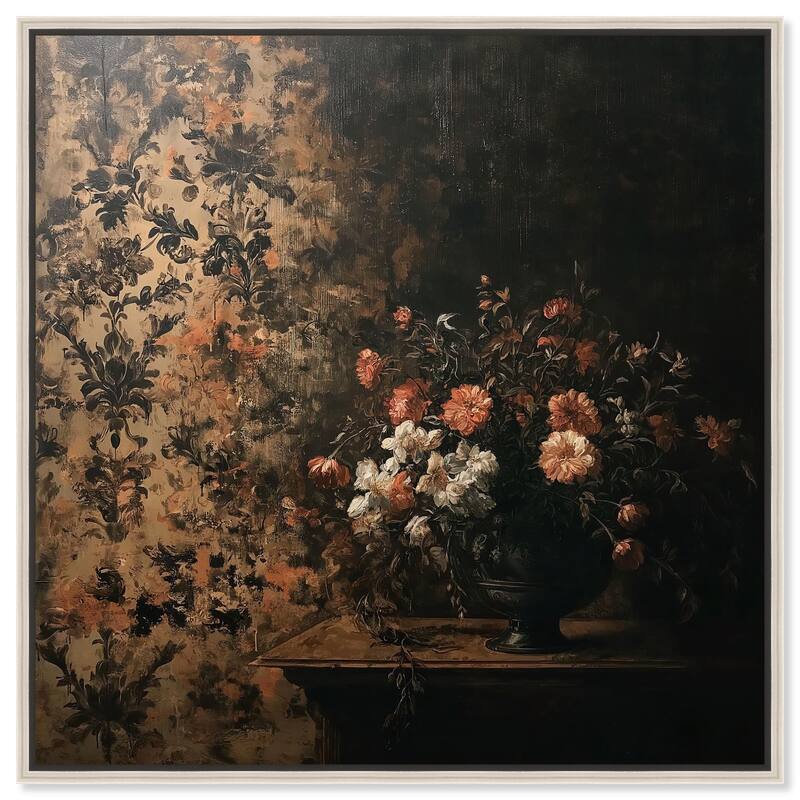 Dark Floral Elegance Canvas by Art Remedy - 30" x 30" - Silver