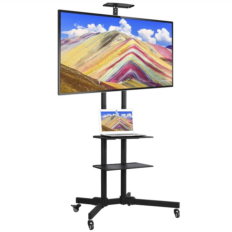 Yaheetech Height Adjustable Rolling TV Stand TV Cart for tvs 32''-75''