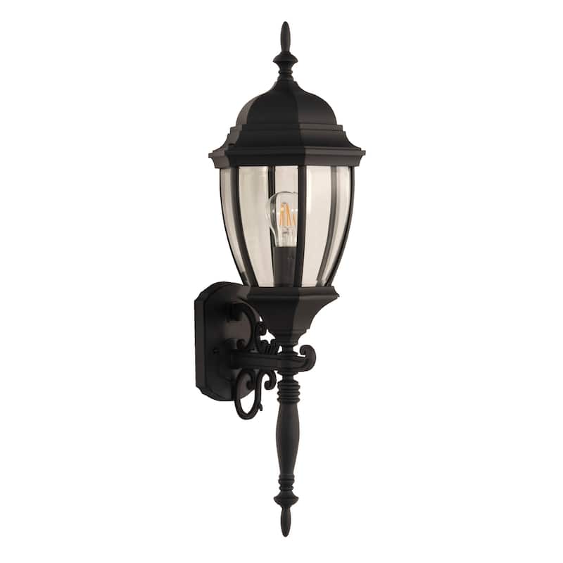 Bent Glass Outdoor Wall Mount Sconce, 1-Light 100 Watt - Textured Black - Small - Small - Textured Black