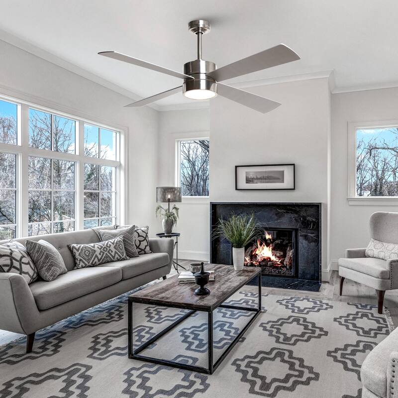 52 in. Modern Brushed Chrome LED Ceiling Fan with Light Kit and Remote Control - 52 in. W X 52 in. D X 12.9 in. H