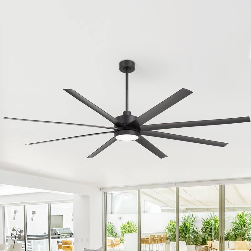 65/72/84 Inches Large LED Ceiling Fan with Light Remote(8-Blade) - 84IN - Black
