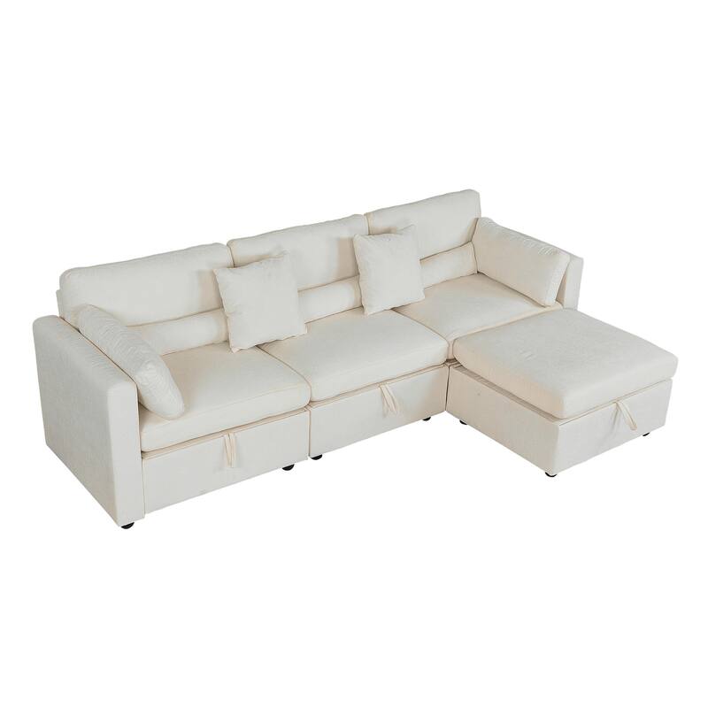 Chenille Modular Sectional Sofa with Right-Arm Chaise & Middle Seat