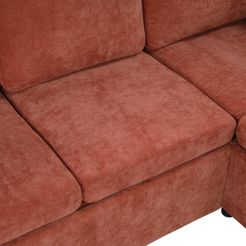 L-Shaped Sectional Sofa Bed, Chenille Upholstered Sleeper Sofa with Hidden Storage Compartment, 4 Seater Corner Sectional Sofa