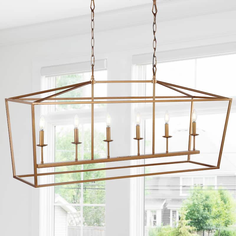 Marion Lantern Metal LED Pendant, by JONATHAN Y - 49" - Antique Gold